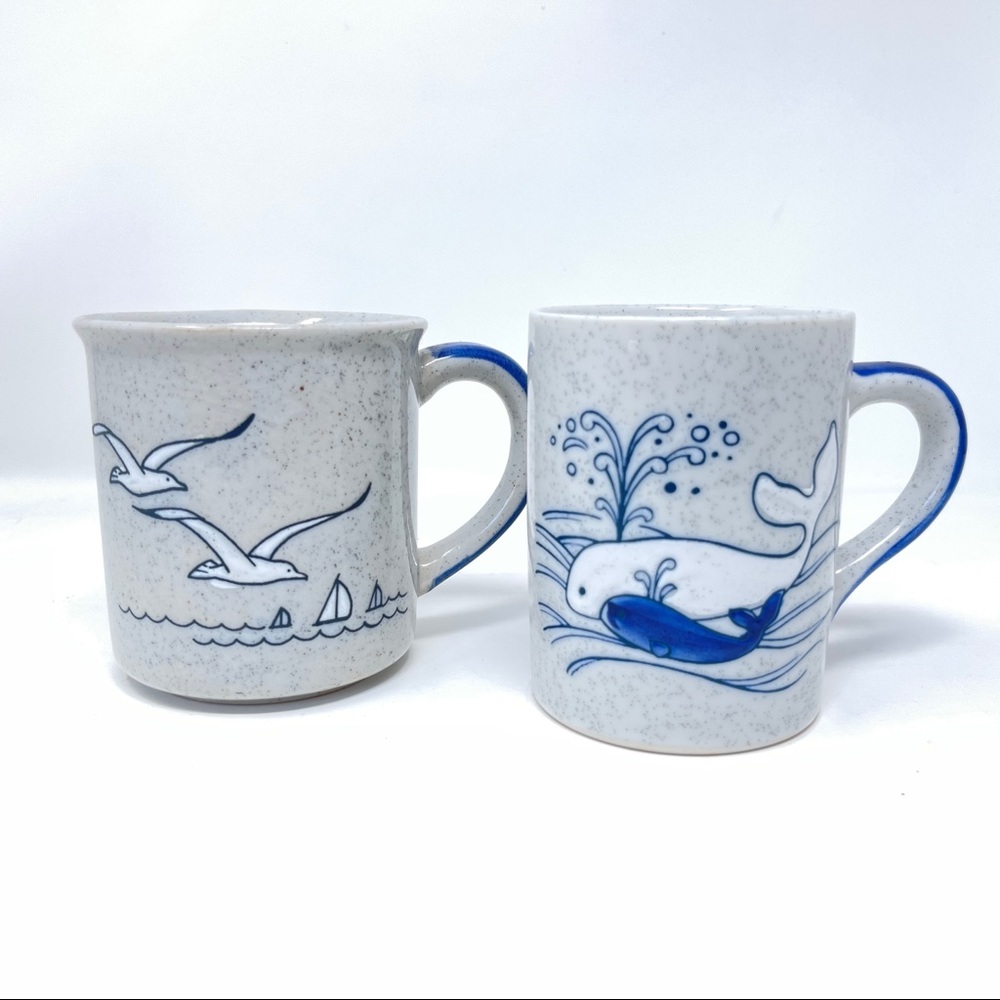 Vintage Otagiri Japanese Whales & Seagulls Coffee Mug Set